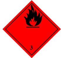 Табличка "Опасный груз" САМОКЛЕЙКА (250x250мм) квадрат "Пожароопасные в-ва" класс 3 (красная+огонь)